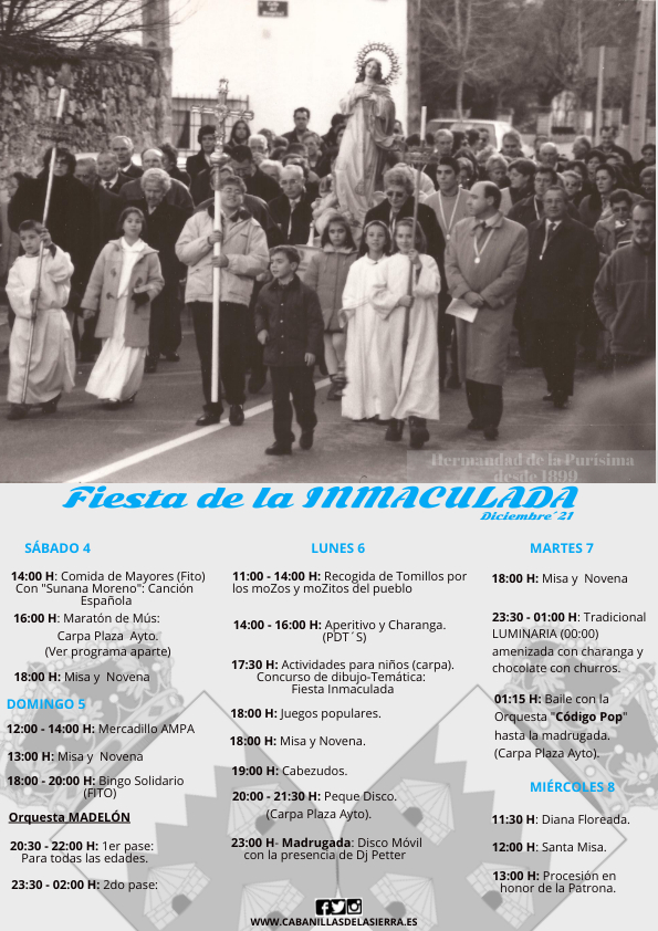 Fiestas patronales en honor a la Inmaculada Concepción 2021 Cabanillas de la Sierra
